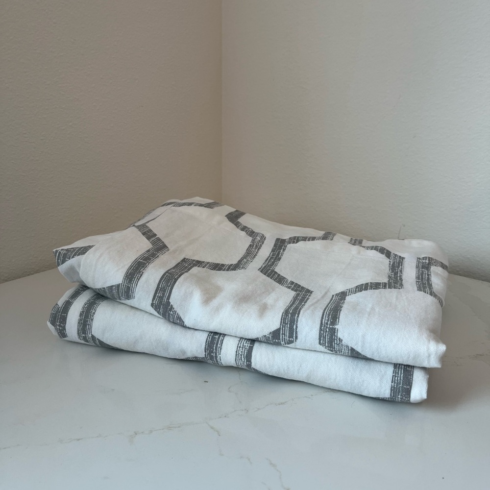 Tommy Hilfiger Hexagon Grey and White Curtain Panels 84 inch Set of Two